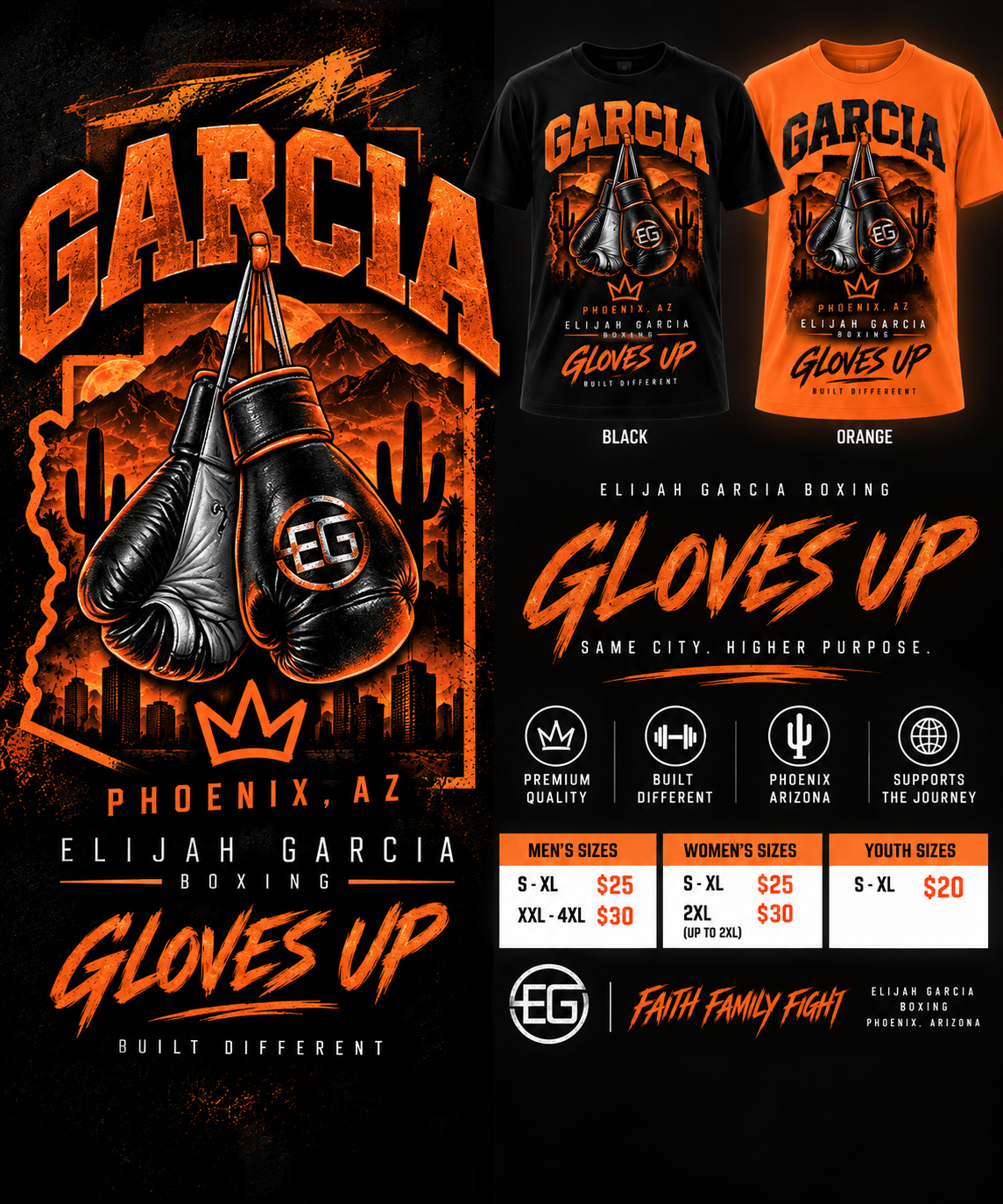 Gloves Up Elijah Garcia shirt in black and orange
